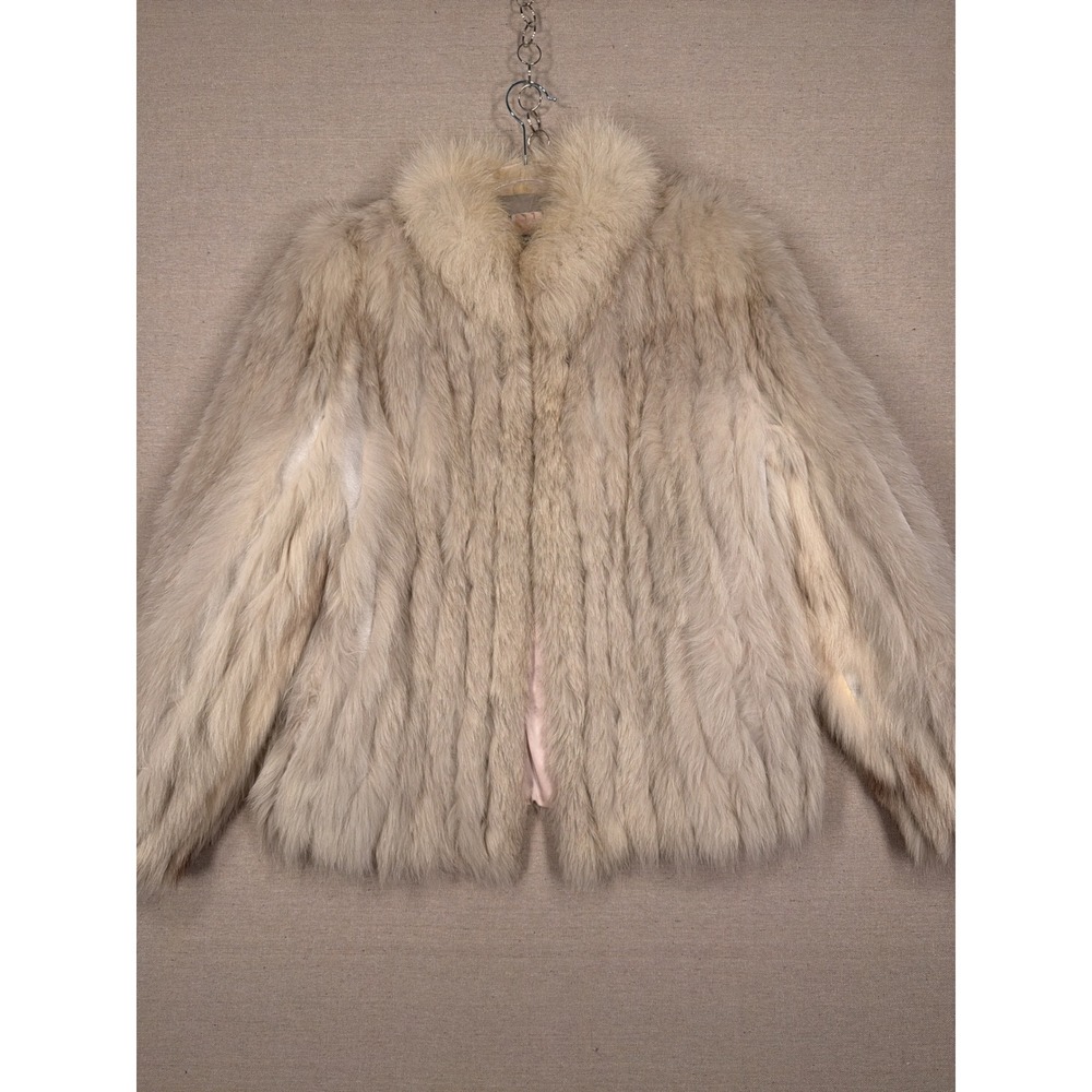 Saga Fox Real Blue Fox Fur Coat Cream Champagne Medium Vintage Luxury Jacket